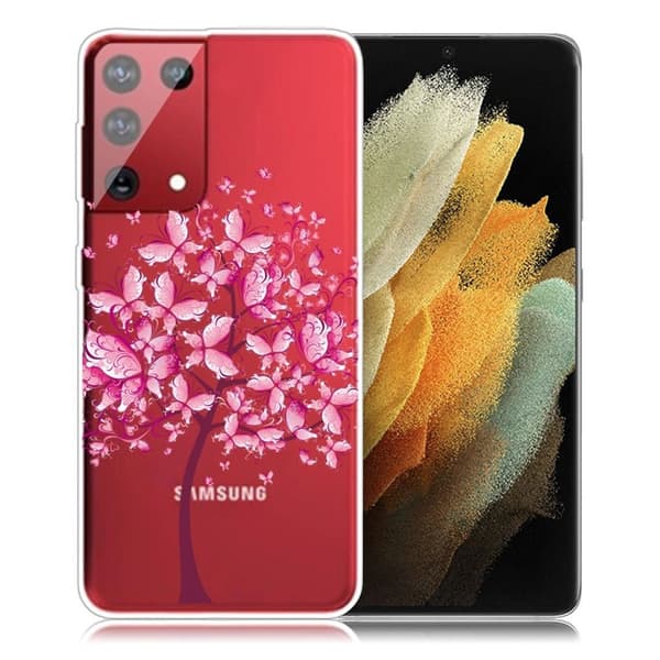 Deco Samsung Galaxy S21 Ultra etui - sommerfugl træ Pink