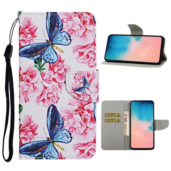 Wonderland Samsung Galaxy Note 20 Ultra flip kuoret - Sininen Perhonen Ja Kukkia Multicolor