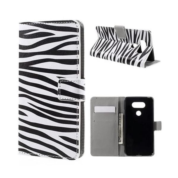 Hagerup læder-etui til LG G5 med kortholder og holder - Zebra stribet Multicolor
