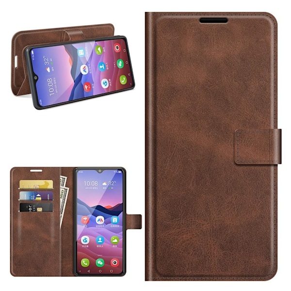 Wallet-style Lær Etui til ZTE Blade V2020 Smart - Kaffe Brown