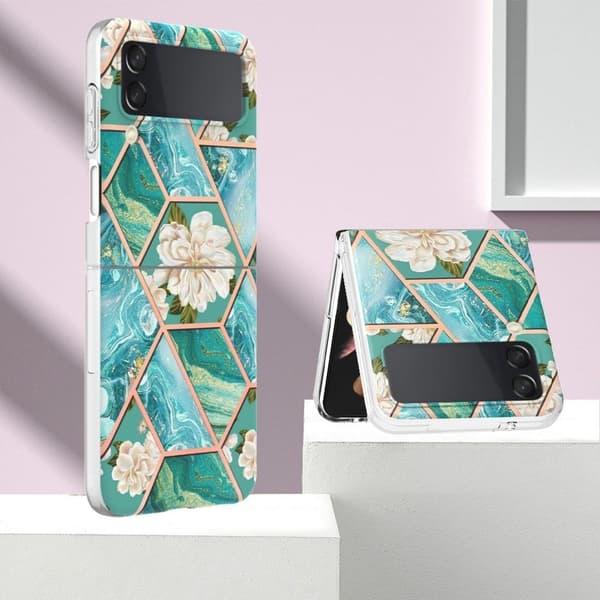 Marmormotiv Samsung Galaxy Z Flip4 skal - Blå Blommor Blå