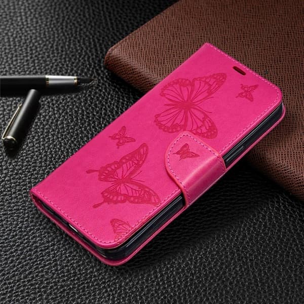 Butterfly iPhone 12 Pro Max nahkakotelo - Ruusu Pink