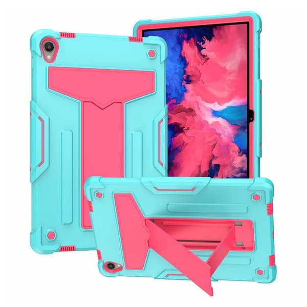 Lenovo Tab P11 T-formad kickstabd + silikonskydd - Cyan / Ros Rosa