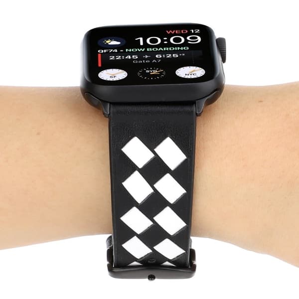Apple Watch Series 4 44mm vævet ægte læder Urrem - Sort / Hvid White