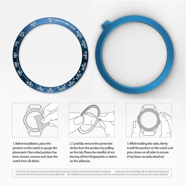 Samsung Galaxy Watch (42mm) stainless steel bezel - Blue Ring White Text Blue
