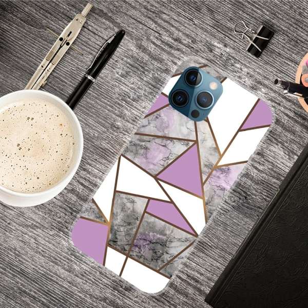 Marble iPhone 15 Pro Etui - Lilla / Hvid / Grå Marmor Pink
