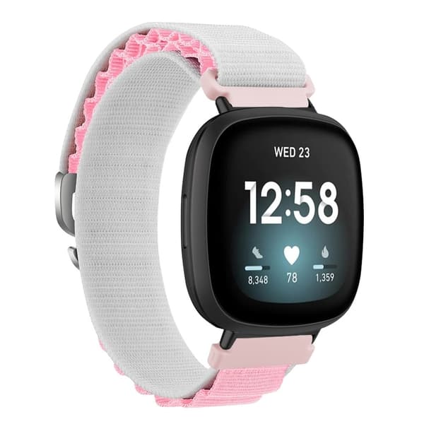 Fitbit Versa 4 / Versa 3 / Sense 2 / Sense Watch Band Nylon Justerbar håndledsrem - Hvid + Lyserød Pink