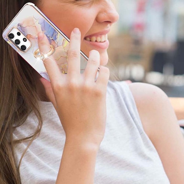 Marble Patterned Suojakuori With Ring Holder For Samsung Galaxy M32 5G / A32 5g - Milky Way Marble White Multicolor
