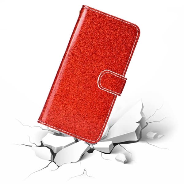 iPhone Xr flash powder læder flip cover - Rød Red