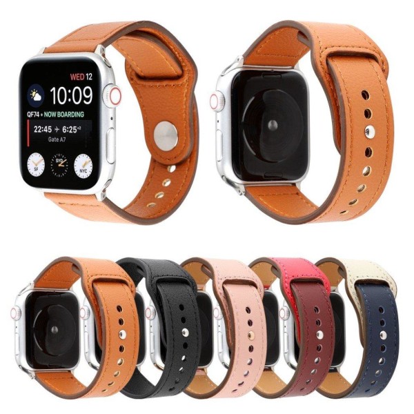 Apple Watch Series 4 40 mm klockarmband med nitspänne i äkta läder - Rosa Rosa