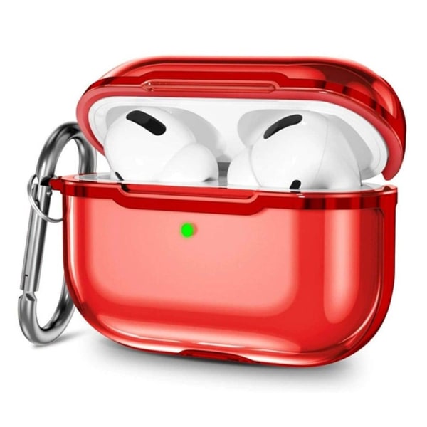 AirPods Pro 2 genomskinligt fodral med karbinhake - Transparent Röd / Röd Röd