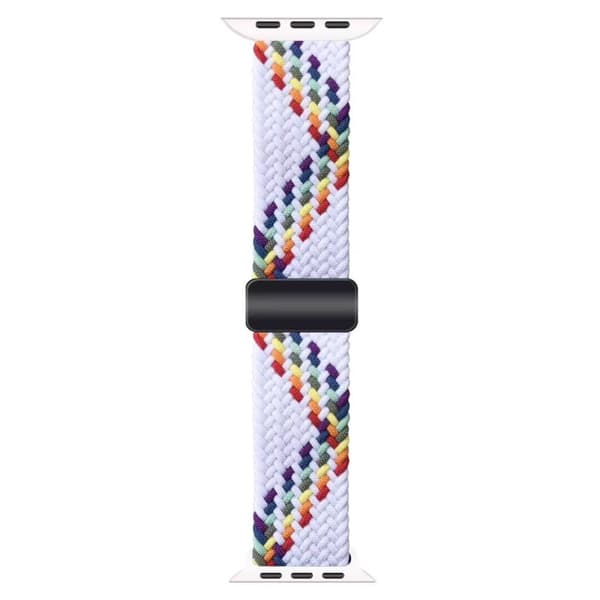 Apple Watch 41mm / 40mm / 38mm Magnetiskt flätat nylonarmband - Vit + Regnbåge multifärg