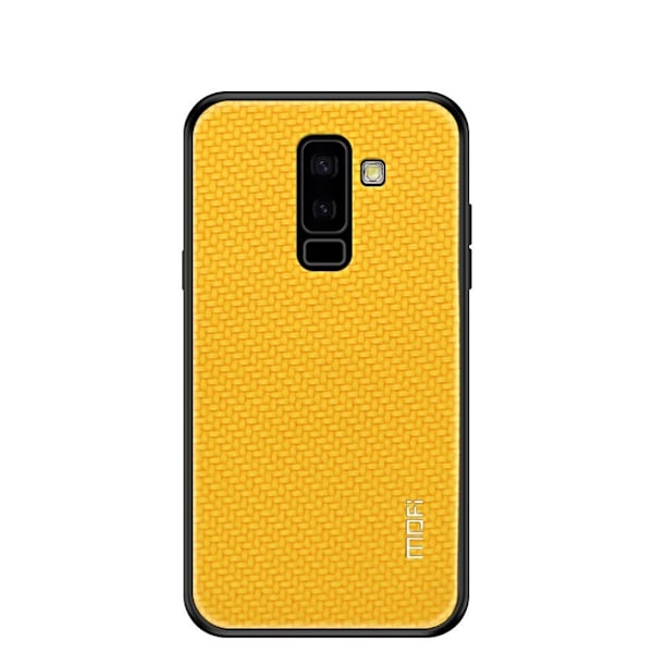 MOFI Samsung Galaxy A6 Plus (2018) mobilskal plast syntetläder silikon vävd textur - Gul Gul