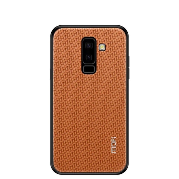 MOFI Samsung Galaxy A6 Plus (2018) mobilskal plast syntetläder silikon vävd textur - Brun Brun