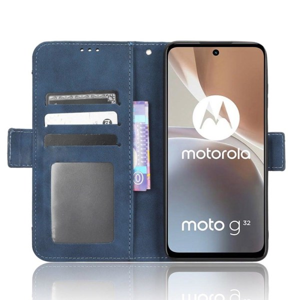 Stilfuldt Læder Etui med Pung til Motorola Moto G32 - Blå Blue
