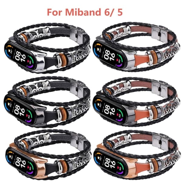 Xiaomi Mi Smart Band 6 / 5 urrem i retrostil - Sort / Guld Gold