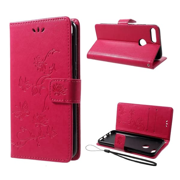 Huawei Honor 9 Lite Etui laget av kunstlær og silikon - Rosa Pink