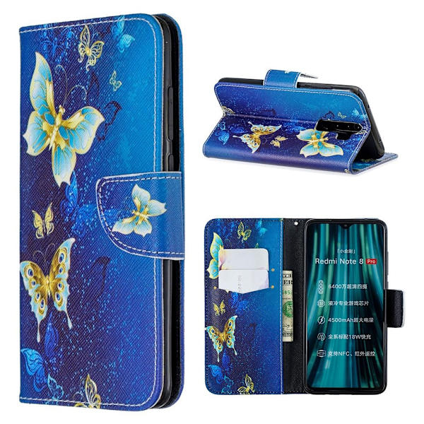 Wonderland Xiaomi Redmi Note 8 Pro Etui - Guld Sommerfugle Multicolor