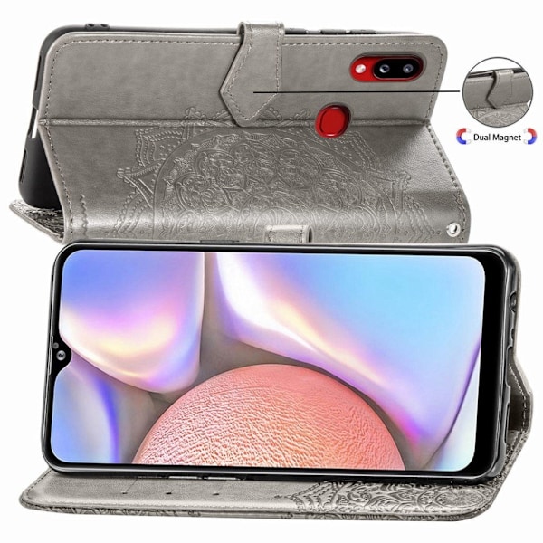 Mandala Samsung Galaxy A10s Flip kotelot - Harmaa Silver grey
