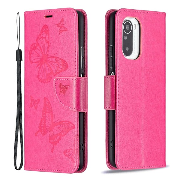 Butterfly Xiaomi Mi 11i / Xiaomi Redmi K40 Pro Plus / Xiaomi Redmi K40 Pro / Xiaomi Redmi K40 / Xiaomi Poco F3 nahkakotelo - Ruusu Pink
