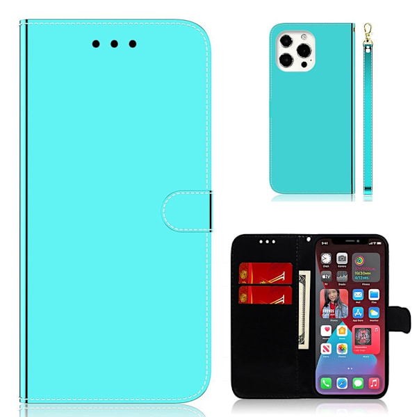 Mirror iPhone 13 Pro Max flip-etui - Cyan Green