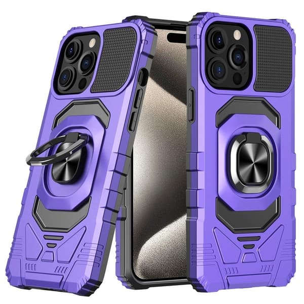 Slidstærkt iPhone 15 Pro Max cover i hård plast med blød inderside og kickstand - Lilla Purple