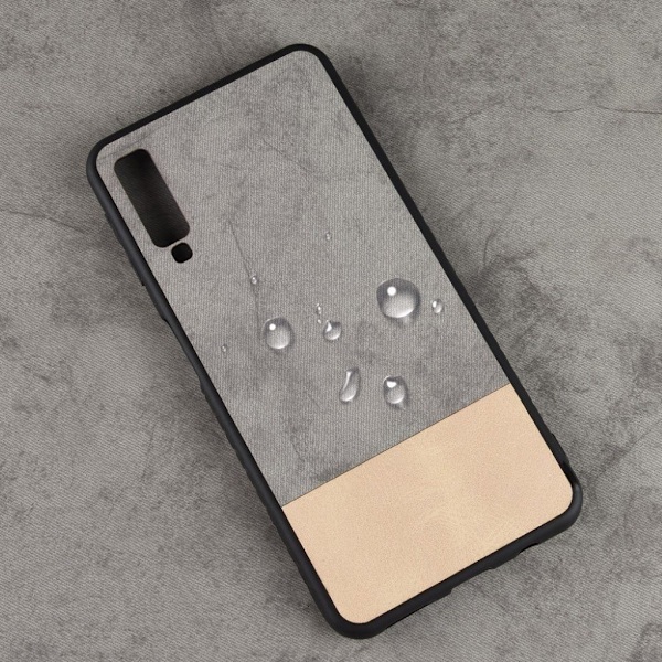 Samsung Galaxy A7 (2018) läderfodral med tvåfärgade skarvar - Grå Silvergrå