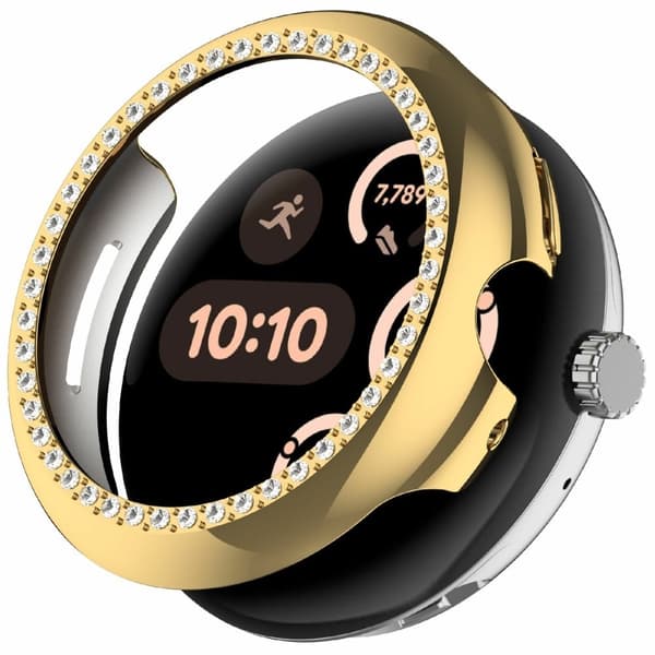 Google Pixel Watch 3 45 mm uthult deksel Rhinestone Decor PC Watch Frame Case - Galvanisering Gull Gold
