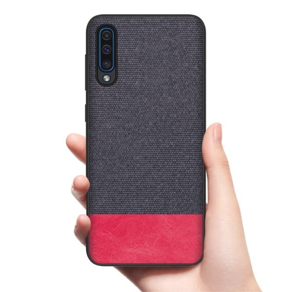 Samsung Galaxy A50 kankainen tekstuurikotelo - Tummansininen / Punainen Multicolor