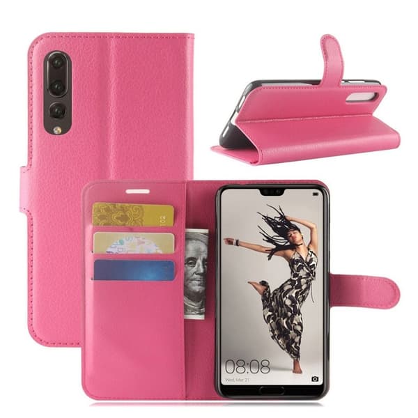 Huawei P20 Pro Etui laget av kunstlær og silikon – Rosa Pink