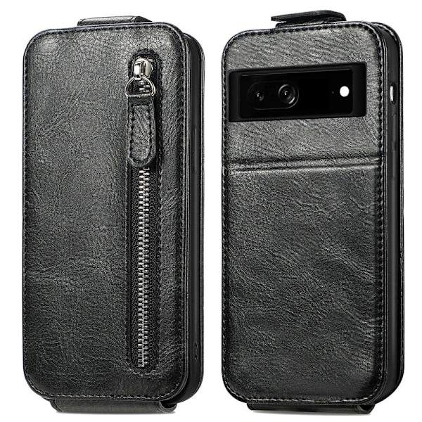 Vertical Flip Phone Suojakotelo With Zipper For Google Pixel 7a - Musta Black