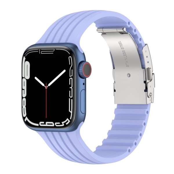 Apple Watch (45mm) stripe silicone watch strap with folding clas Lila