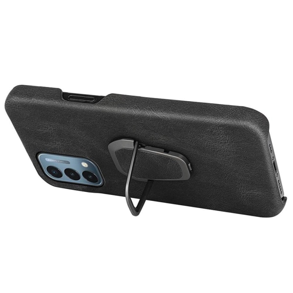 Stötsäkert läderfodral med oval kickstand för OnePlus Nord N200 5G - Svart Svart