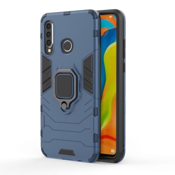 Huawei P30 Lite fingerring hybrid etui - Mørkeblå Blue