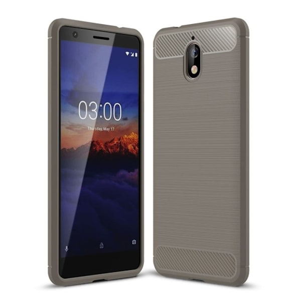 Nokia 3.1 mobilskal silikon kolfiber borstad skyddande - Grå Silvergrå