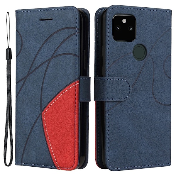 Texturerat läder Google Pixel 5a fodral med handledsband - Blå Blå