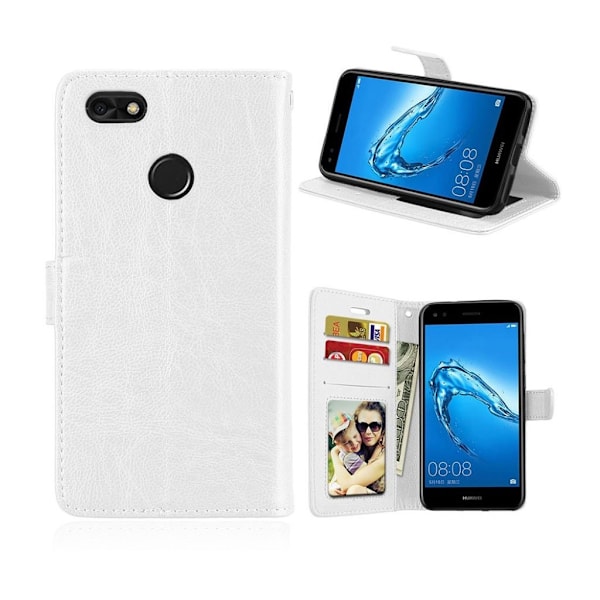 Pure farve Huawei P9 Lite Mini crazy horse PU læder flip etui - hvid White
