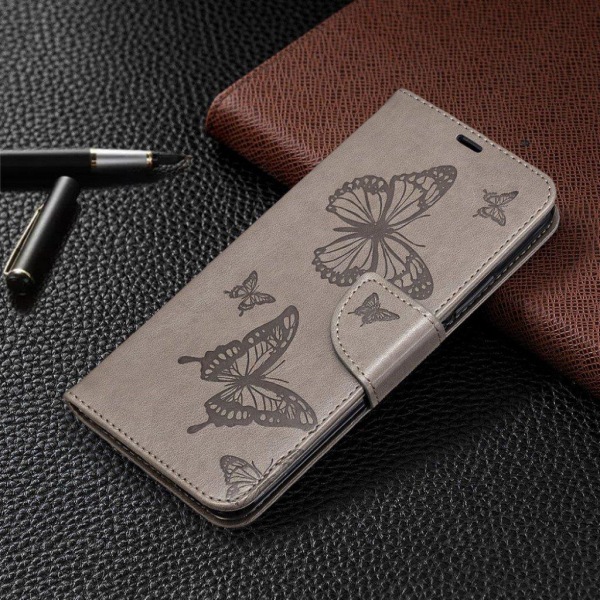 Butterfly läder Xiaomi Redmi 9 fodral - Silver/Grå Silvergrå