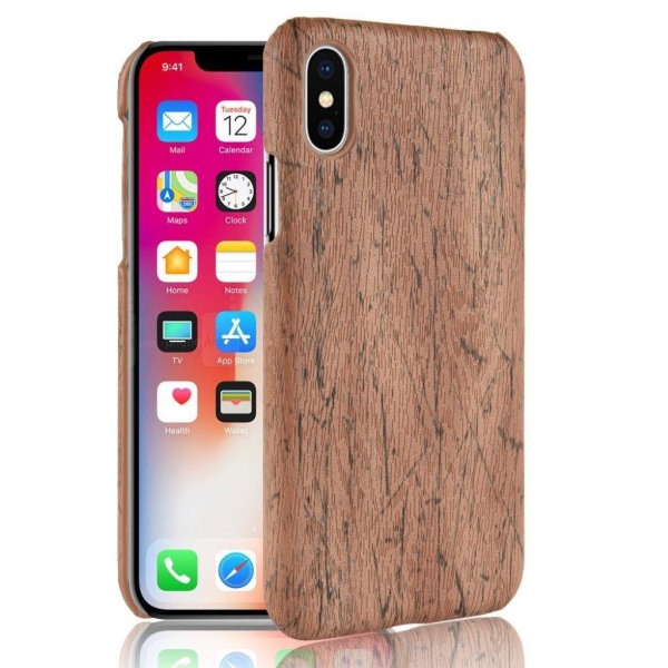 iPhone Xs Max læderetui med træstruktur - Brun Brown