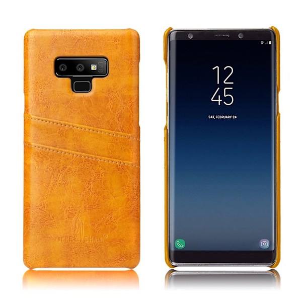 FIERRE SHANN Samsung Galaxy Note 9 mobilskal plast syntetläder kortfickor oljevaxad - Gul Gul