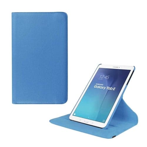 Jessen Samsung Galaxy Tab E 9.6 lær etui med roterende bak stativ.  Lyse Blå Blue