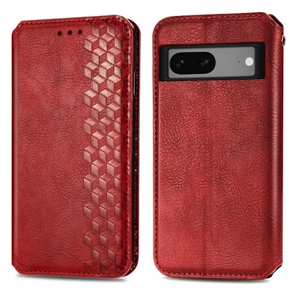 Nahkakotelo With A Stylish Rhombus Imprint For Google Pixel 7a - Punainen Red