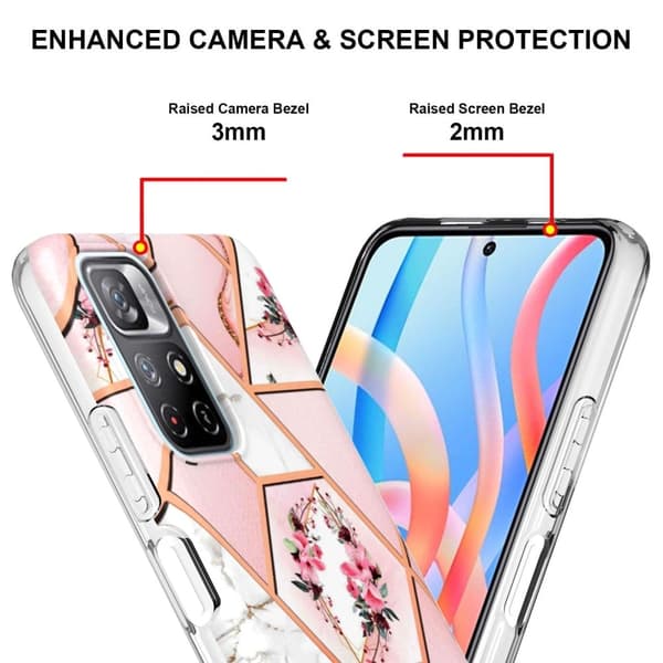 Marble Xiaomi Redmi Note 11T 5G Etui - Rosa Blomster Pink
