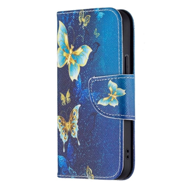 Wonderland iPhone 13 Läppäkotelo - Golden Butterflies Blue