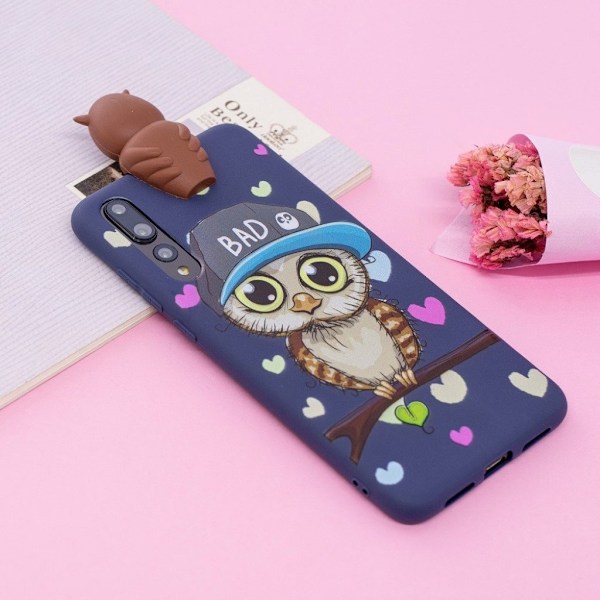 Huawei P20 Pro mobilskal TPU material skyddande elastiskt 3D mönster - Hane uggla multifärg