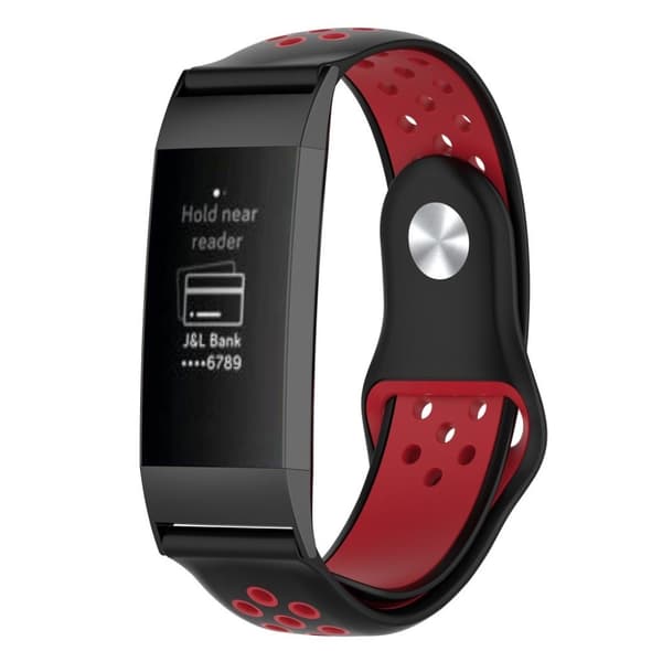 Fitbit Charge 3 flexibelt klockarmband i silikon - Svart Och Röd multifärg