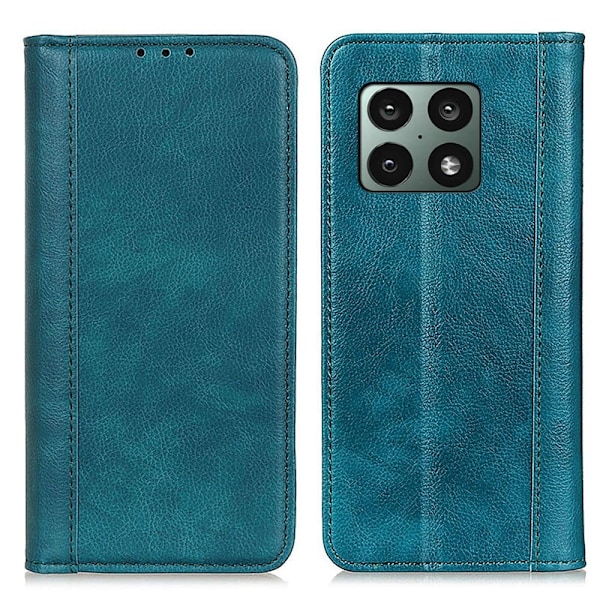 Äkta läder OnePlus 10 Pro fodral med magnetisk stängning Grön