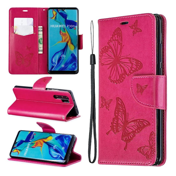 Butterfly läder Huawei P30 Pro fodral - Rosa Rosa