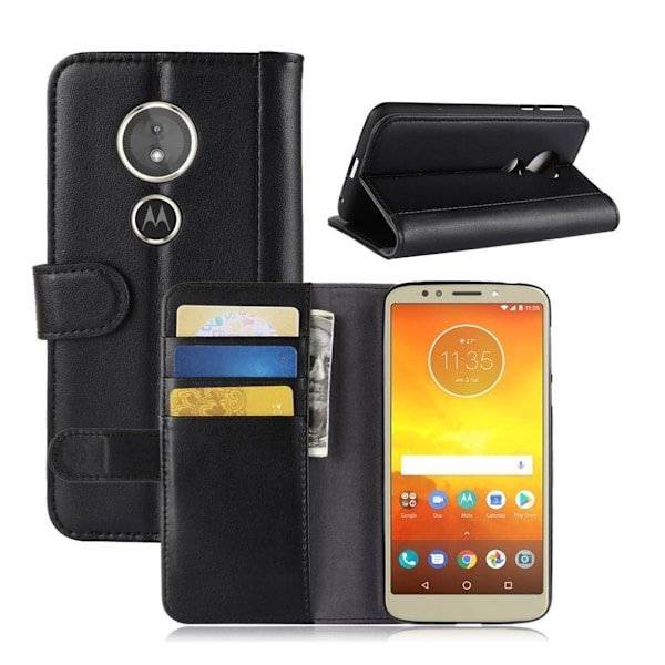 Motorola Moto G6 Play beskyttelsesetui i splidtet læder med stander og kortlommer - Sort Black