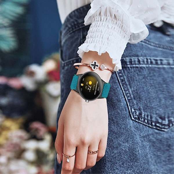 Elastisk urrem i vævet stil til Google Pixel Watch med sort stik - Cyan Green